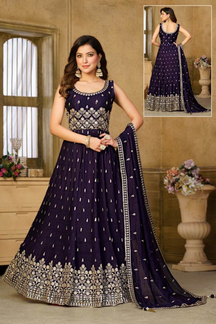 Wine Color Party Wear Designer Gown
