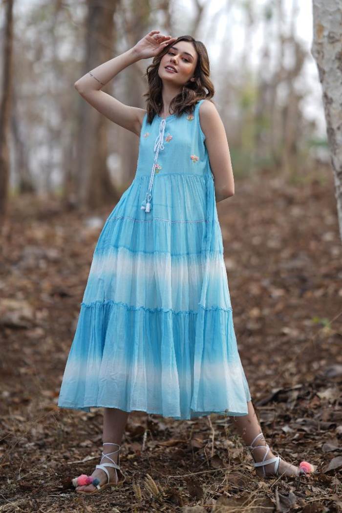 Sky Blue Color Party Wear Designer Gown Kurti