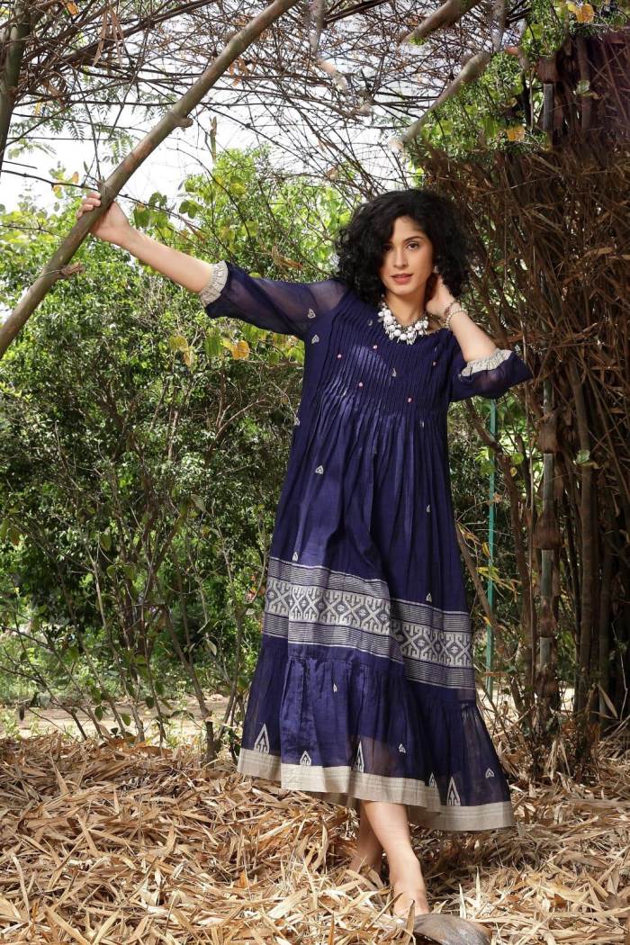 Blue Color Casual Wear Designer Cotton Gown Kurti