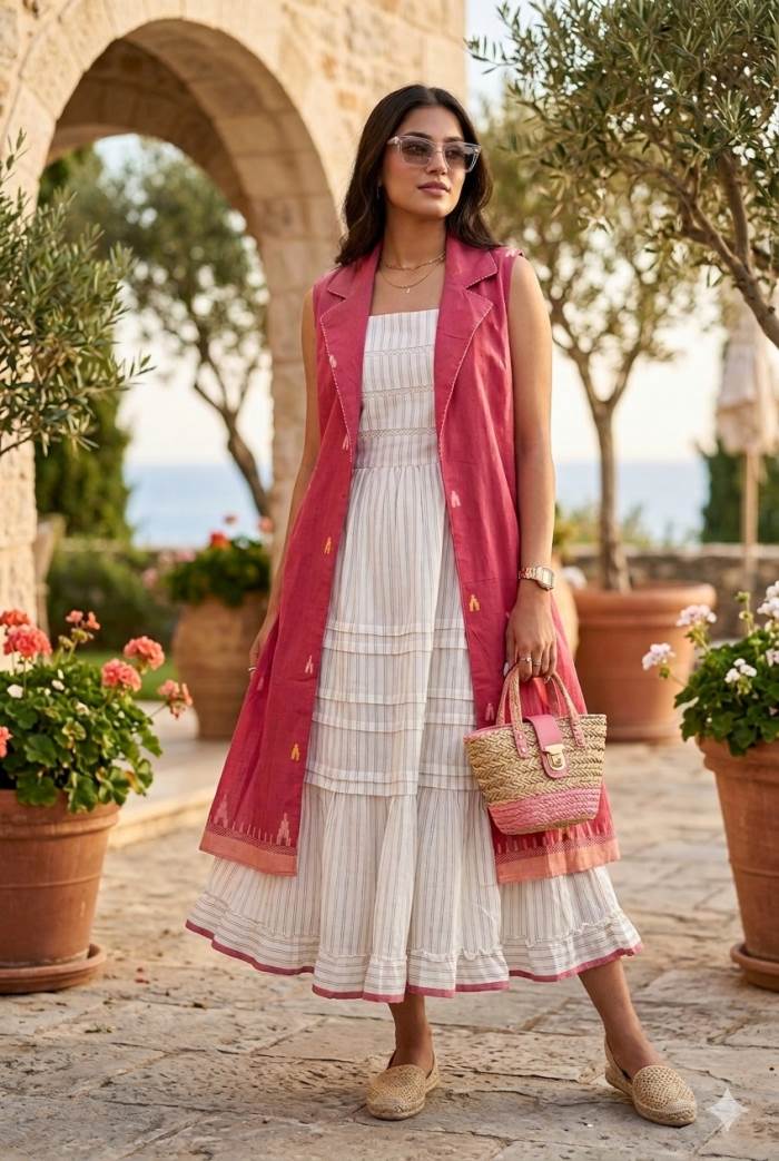 Cream and Gajri Color summer collection Designer Kurti with Shrug
