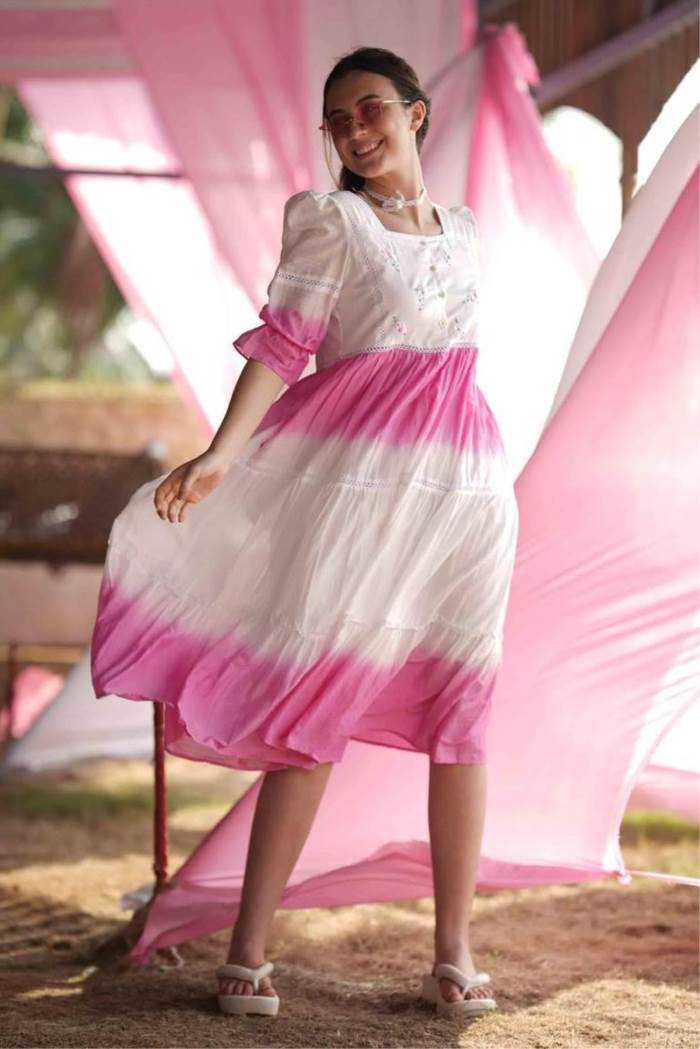 White & Pink Color Casual Wear Designer Gown