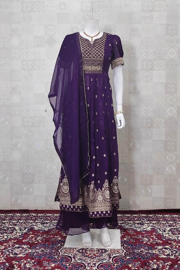 Wine Color Party Wear Designer Indo-Western Plaazo Suit