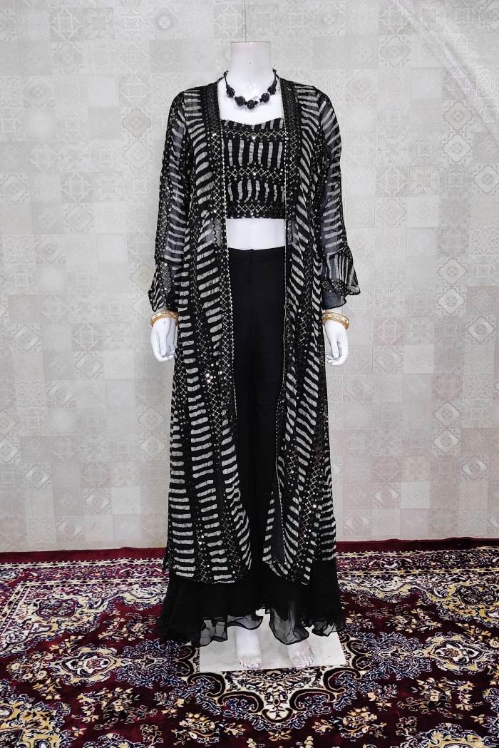 Black Color Party Wear Designer Indo-Western Plaazo With Koti