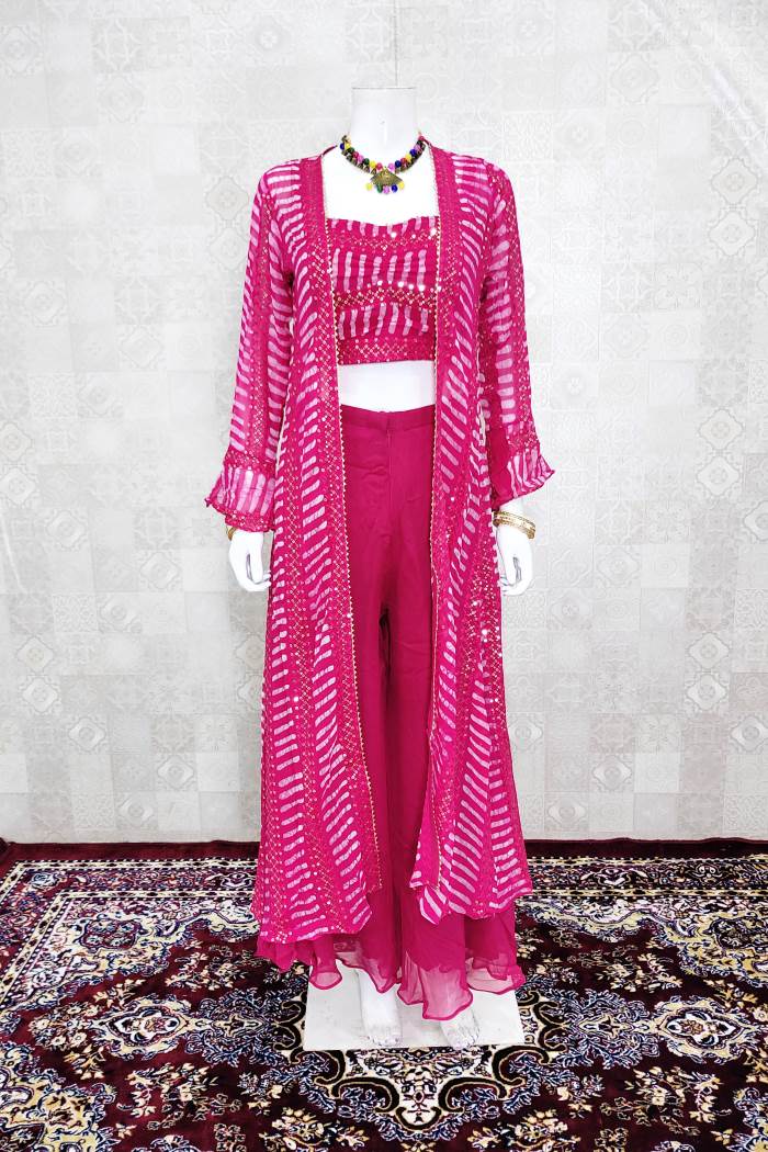 Pink Color Party Wear Designer Indo-Western Plaazo With Koti