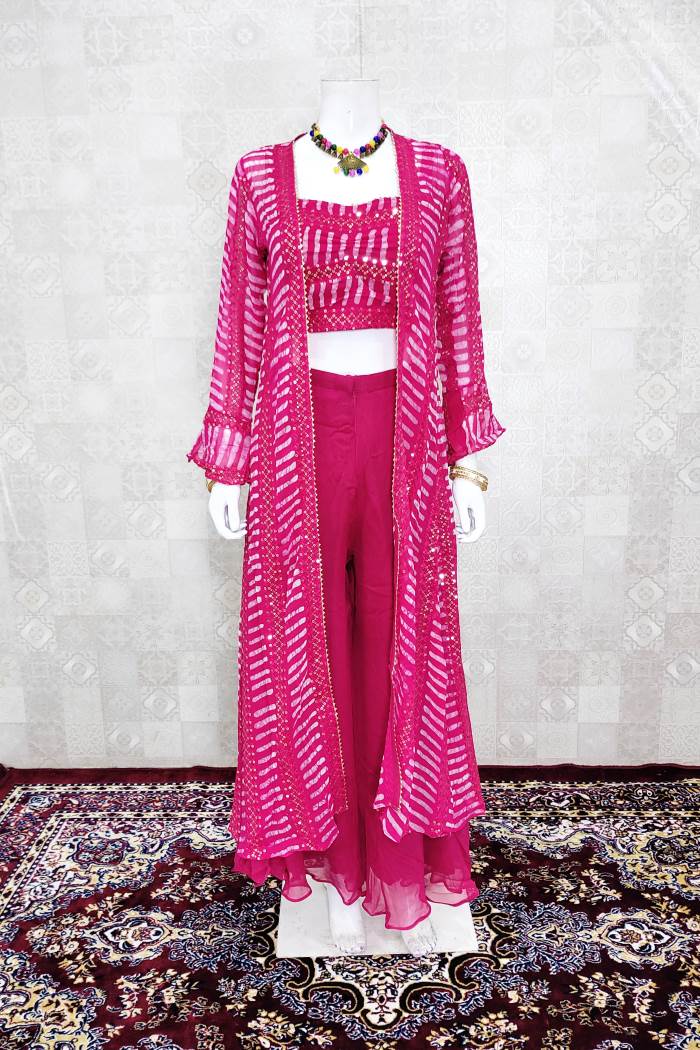 Pink Color Party Wear Designer Indo-Western Plaazo With Koti
