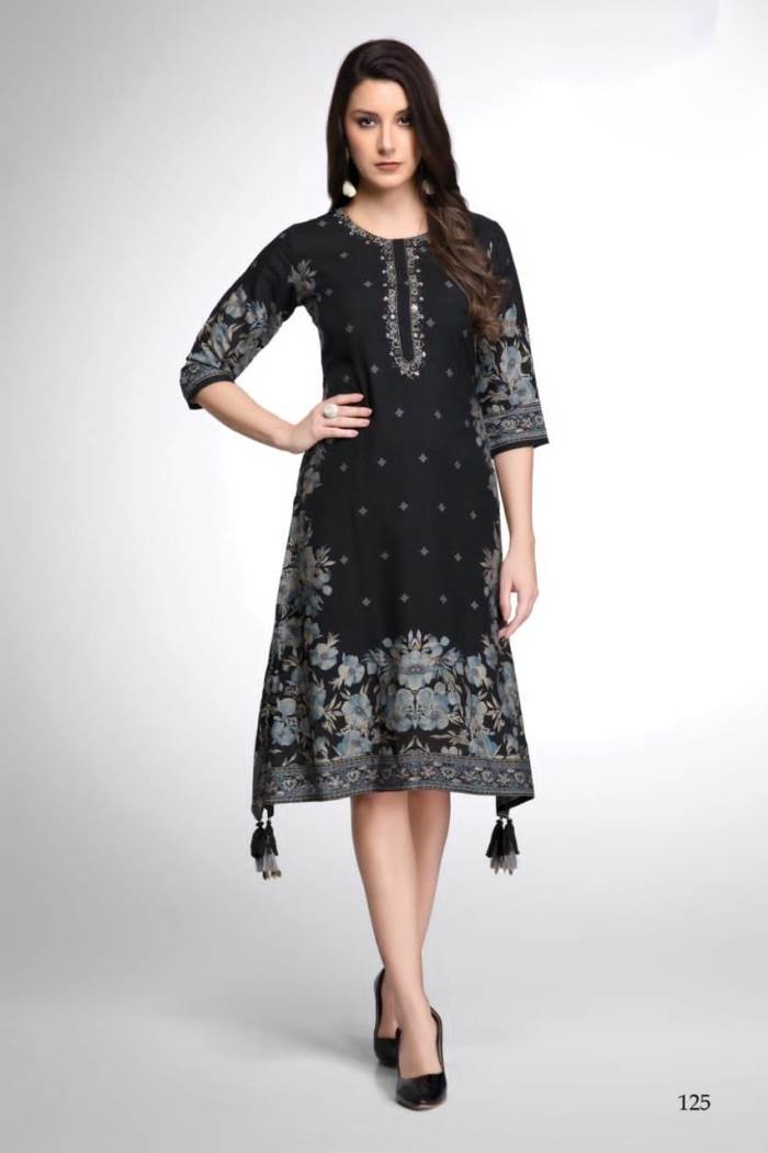 Black Color Party Wear Designer Straight Kurti