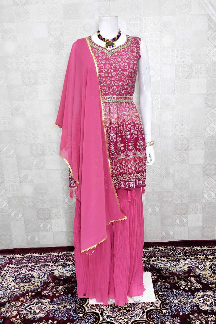 Pink Color Party Wear Designer Indo-Western Plaazo Suit