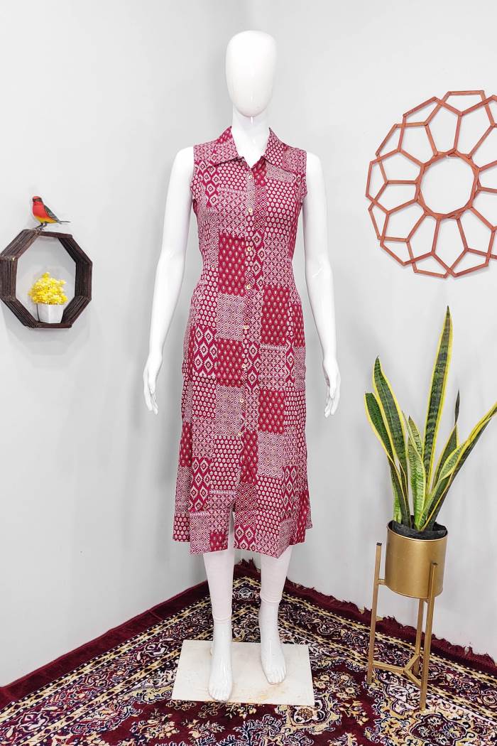 Red Color Casual Wear Designer Gown Kurti