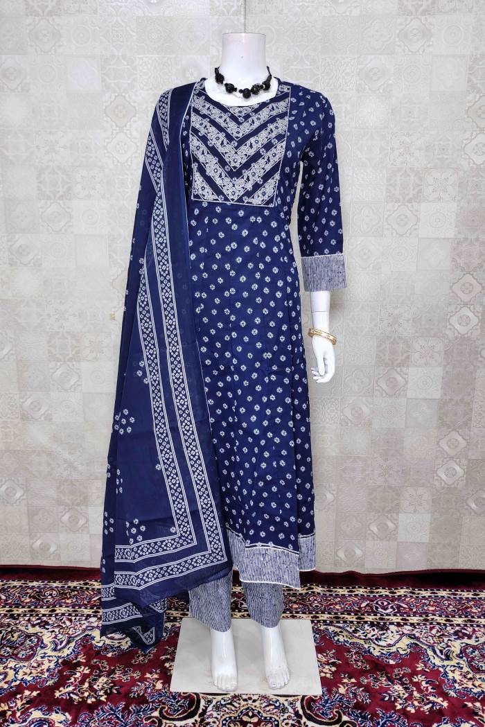 Blue Color Casual Wear Kurti Set with Dupatta