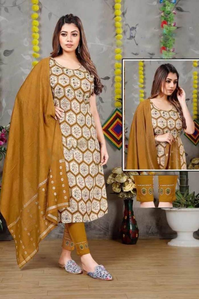 Mustard Color Casual Wear Kurti Set