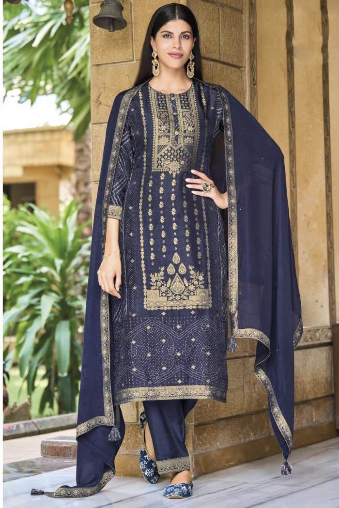 Blue Color Party Wear Designer Straight Long Suit