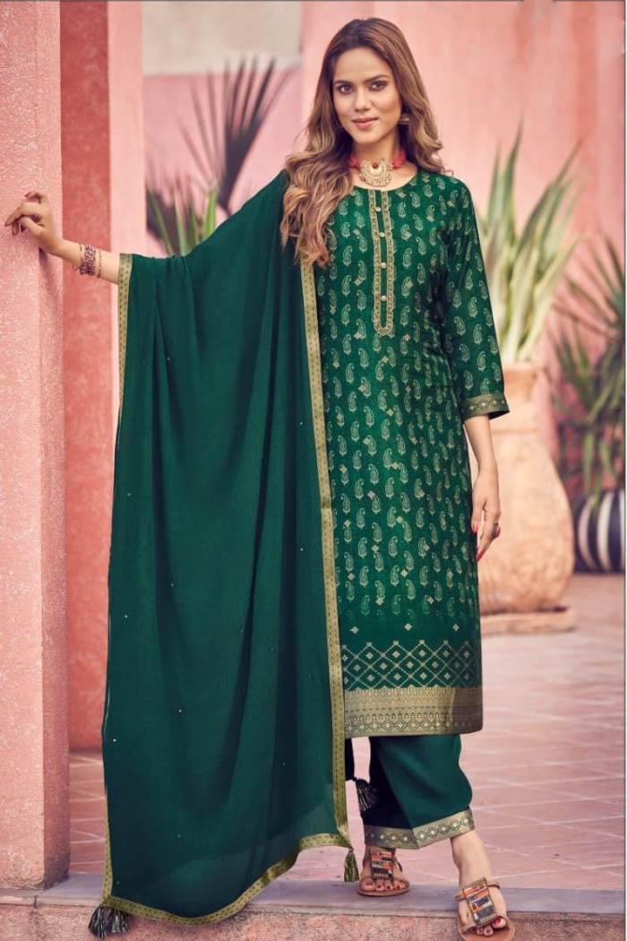 Green Color Party Wear Designer Straight Long Suit