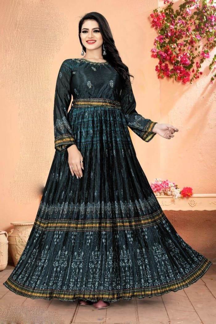 Exquisite Peacock Blue Ethnic Silk Gown Set for Mom and Daughter – Per