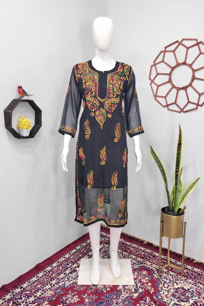 Black Color Casual Wear Designer Straight Kurti