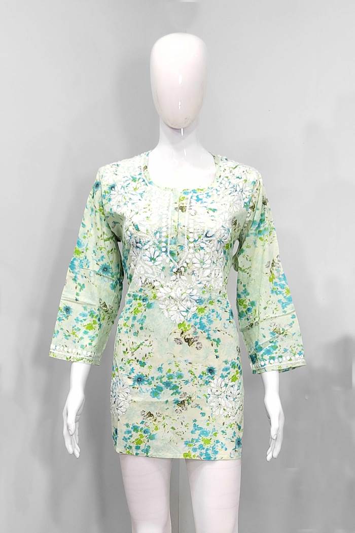 Green Color Casual Wear Short Kurti 