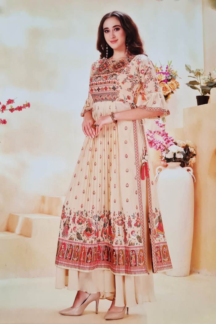 Cream Color Wedding Collection Gaji silk indo-western Dress