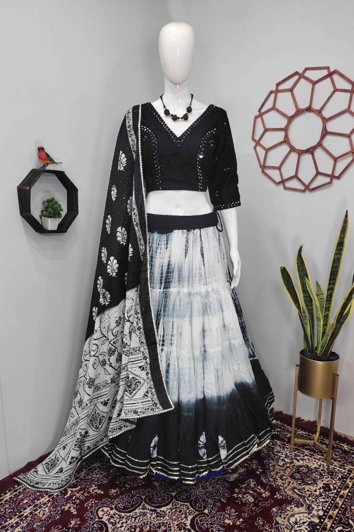 White & Black Color Navratri Collection Designer Lehenga Choli