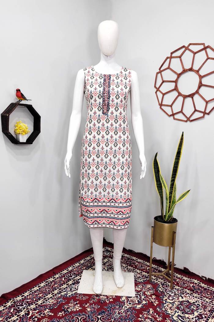 White Color Casual Wear Designer Straight Kurti