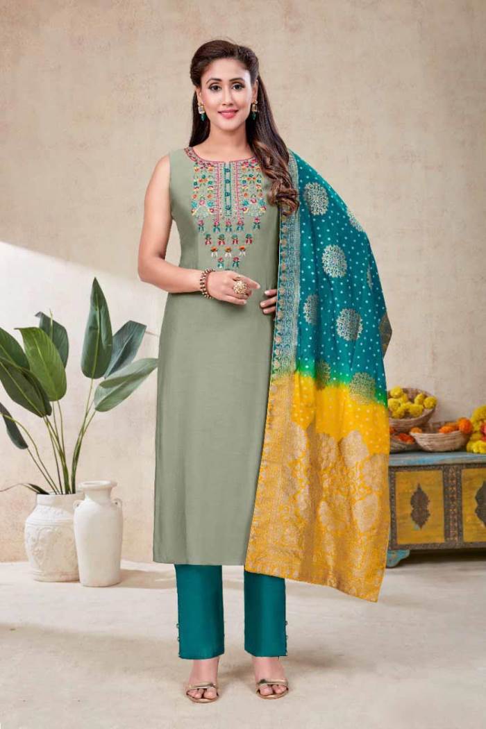Sea Green Color Party Wear Designer Straight Long Suit