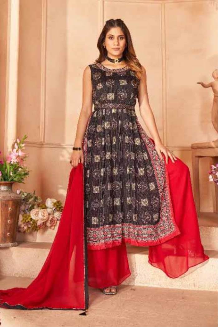 Black Color Party Wear Designer Indo-Western Plaazo Suit