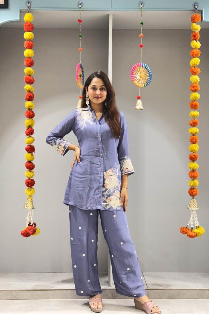 Sky Blue color Designer look CO-ORD set