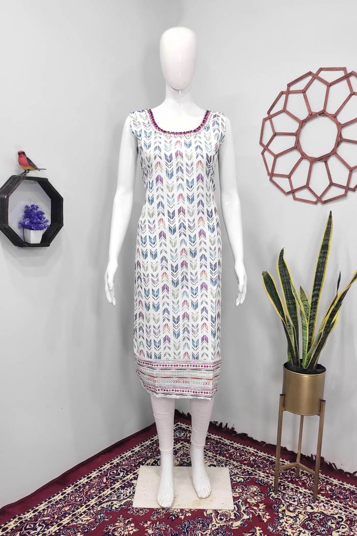 White Color Casual Wear Designer Straight Kurti