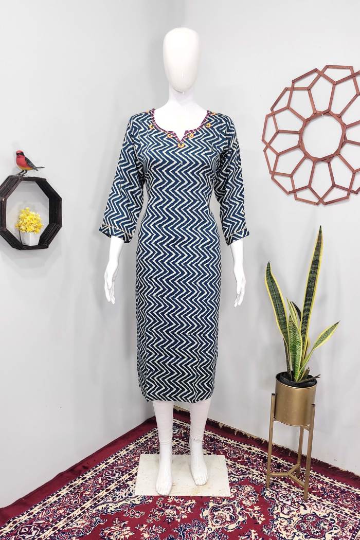 Peacock Blue Color Casual Wear Designer Straight Kurti
