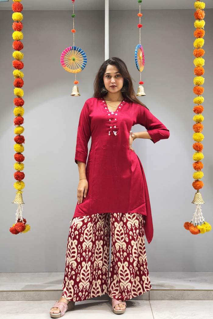 Cherry red color Designer look CO-ORD set