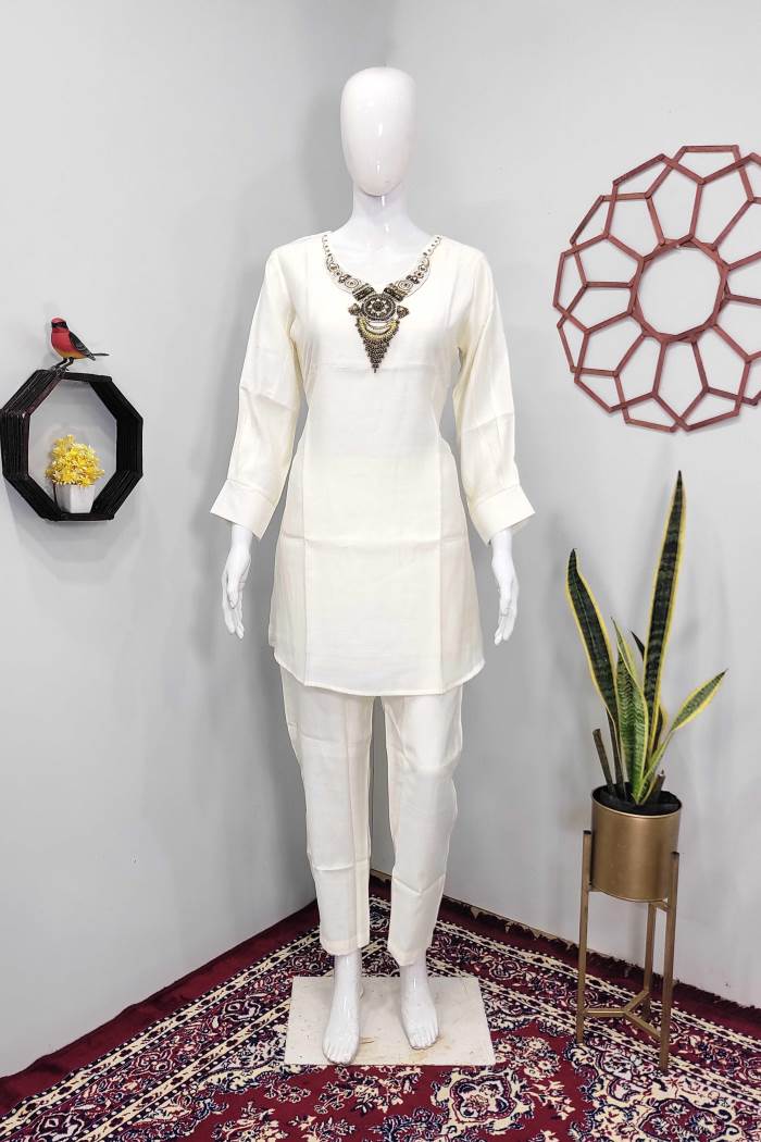 White Color Party Wear Designer CO ORD Set