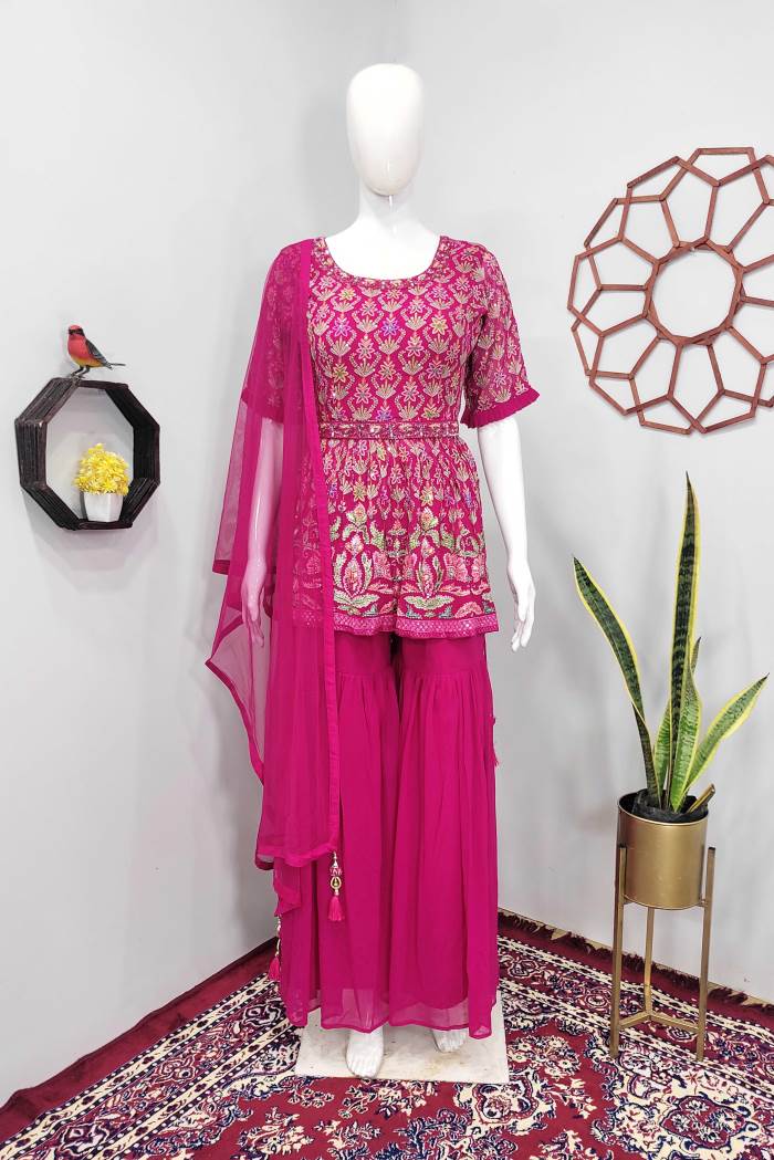 Rani Color Party Wear Designer Indo-Western Plazo Suit