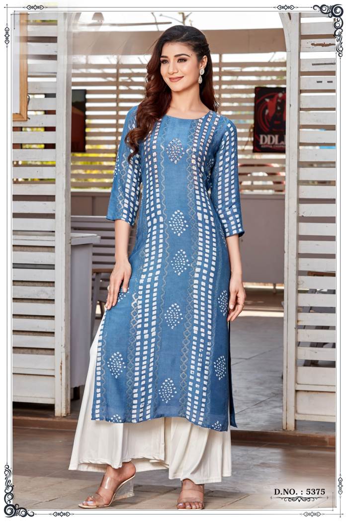 Blue Color Casual Wear Designer Straight Kurti