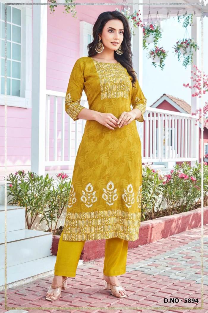 Mustard Color Party Wear Designer Straight kurti