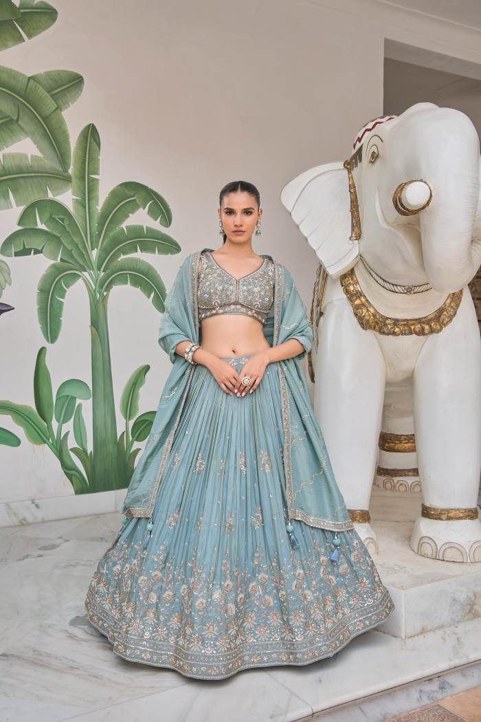 Sky Blue Color Wedding Collection Designer Lehenga Choli