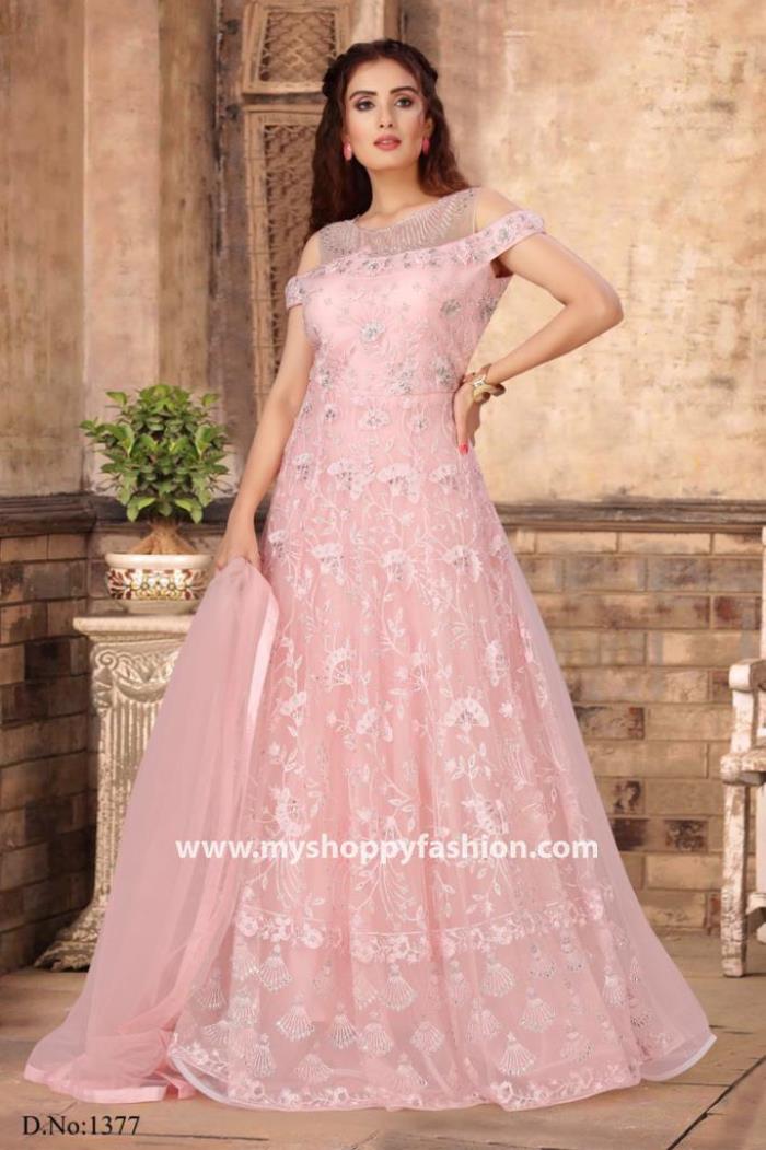Pink Color Party Wear Gown With Dupatta