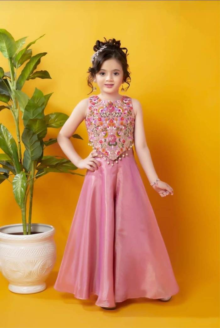 Pink Color Party Wear Designer Plazo Suit