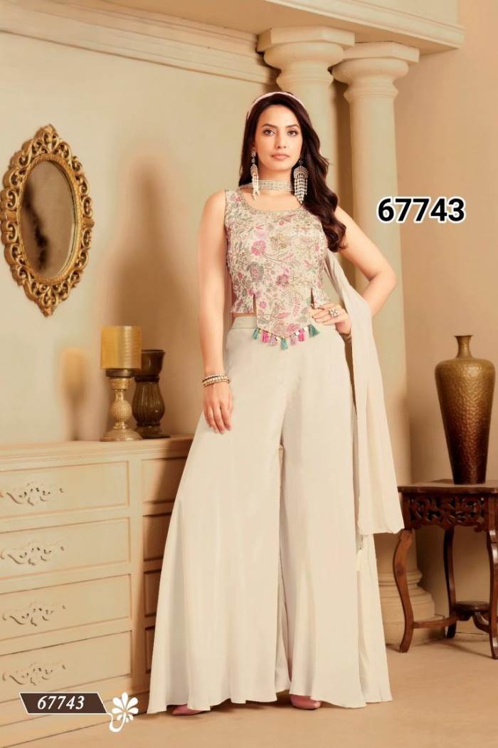 Off White Color Party Wear Designer Short Plazo Suit