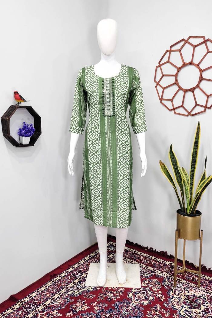 Green Color Casual Wear Designer Straight Kurti