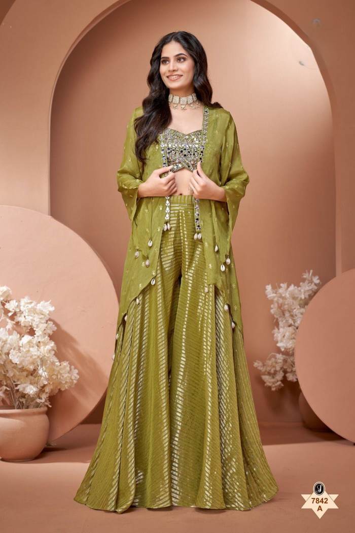 Mehndi Color Party wear look Indo-western Outfit