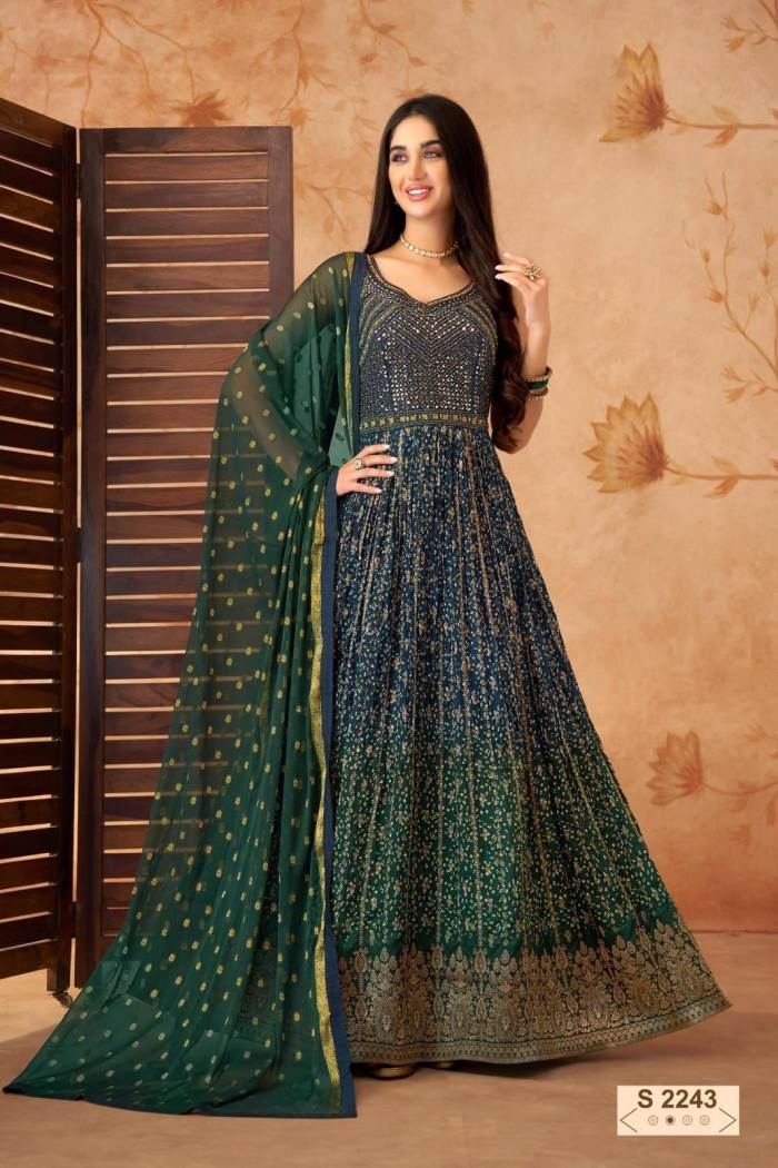 Navy Blue Color Wedding Wear Designer Gown