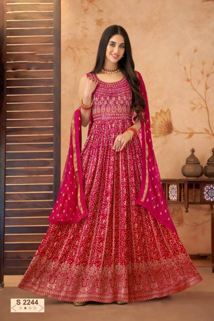 Rani Color Wedding Wear Designer Gown