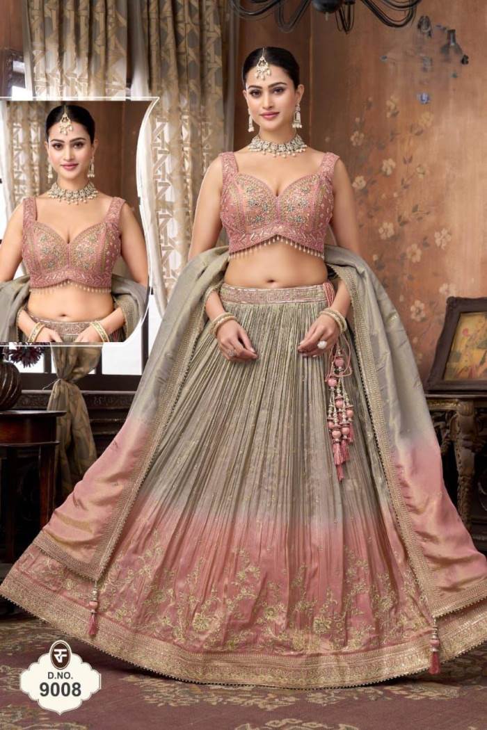 Pink and Grey Color Party Wear Designer Lehenga Choli