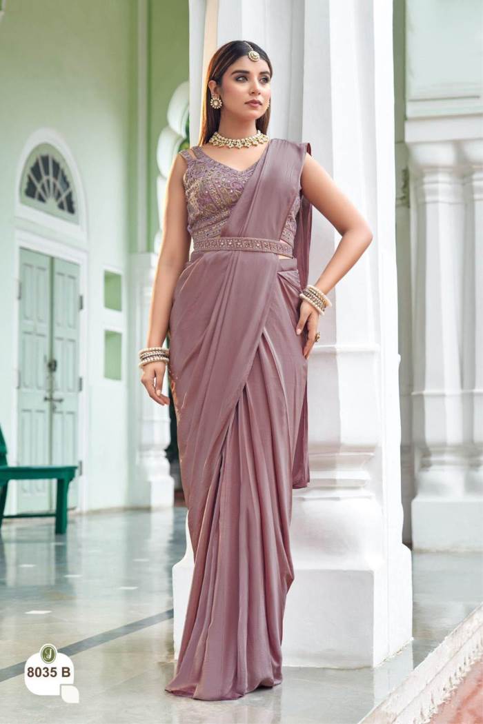 Onion Color Party Wear Designer Indo-Western Saree Choli