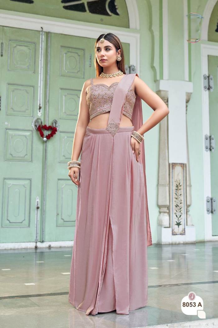 Onion Color Party Wear Designer Indo-Western Saree Choli