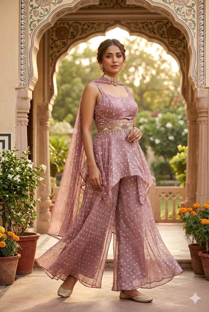 Onion Color Party Wear Designer Plazo Suit