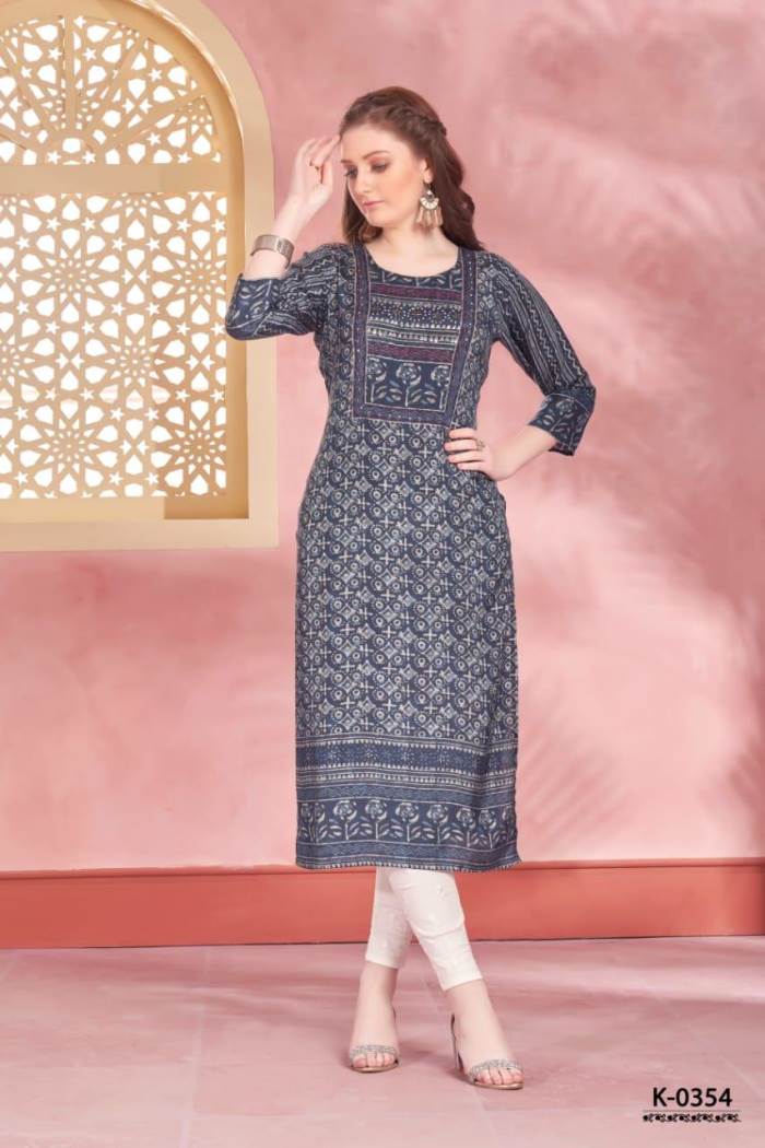 Blue Color Party Wear Designer Straight Kurti