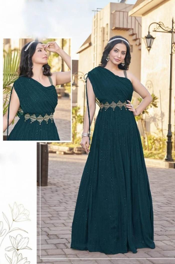 Peacock Blue Color Party Wear Designer Gown