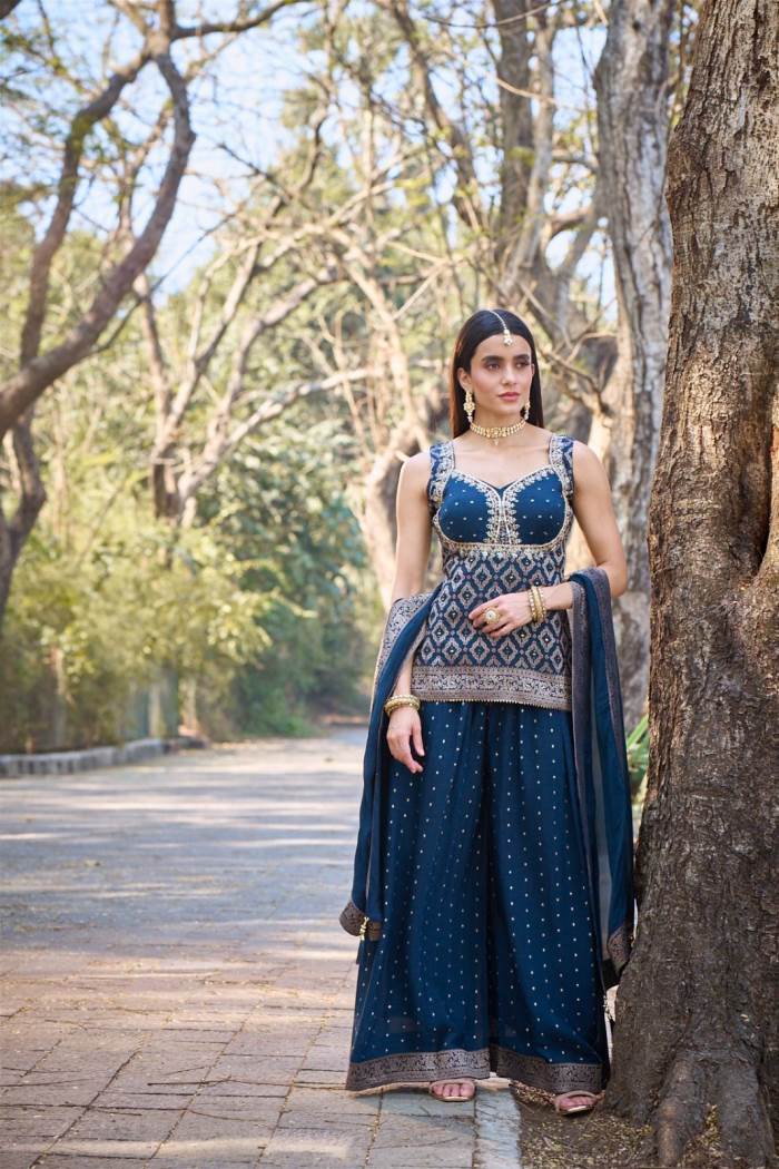 Blue Color Designer look Plazo Suit