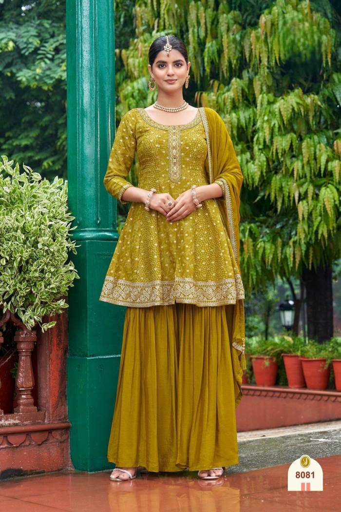 Mustard Color Party Wear Designer Plazo Suit