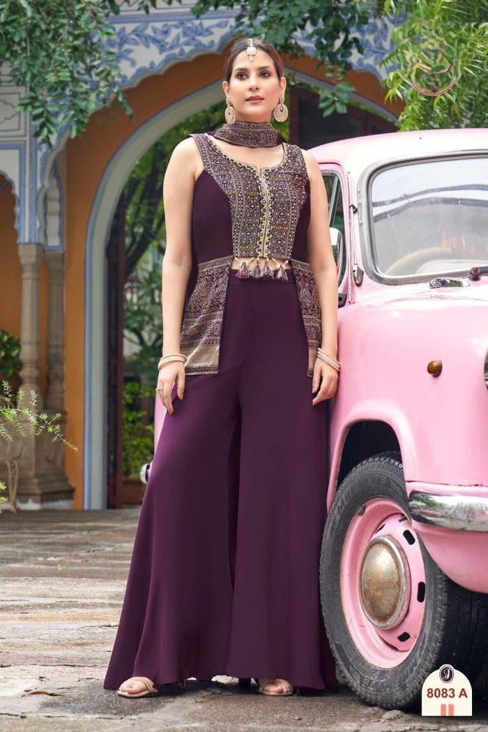 Wine  Color Party Wear Designer Plazo Suit