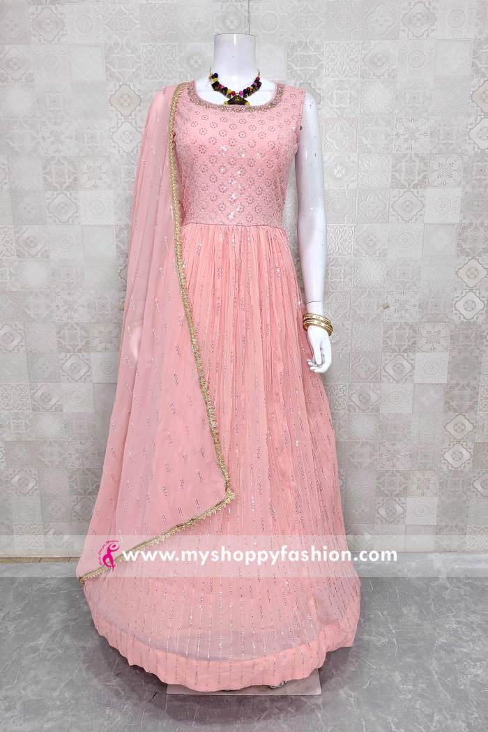 Peach color Party wear Gown